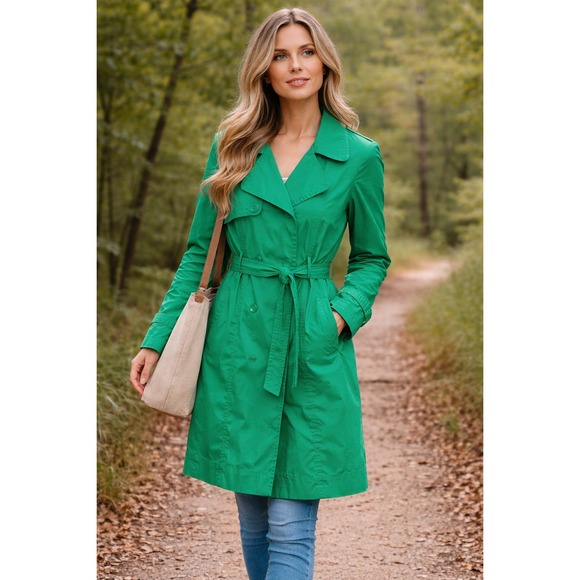 Old Navy Jackets & Blazers - Vintage Old Navy Kelly Green Clean Girl Cotton Trench Coat Lightweight Size LT